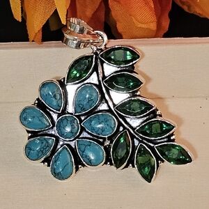 Turquoise and Green Quartz Pendant - communication, good fortune